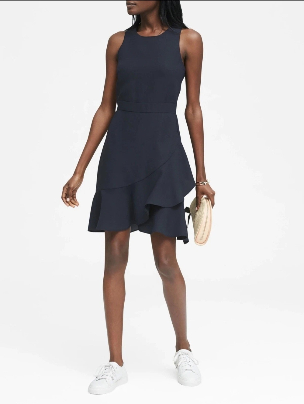 Banana Republic Black Sleeveless Ruffle-Hem Mini Dress